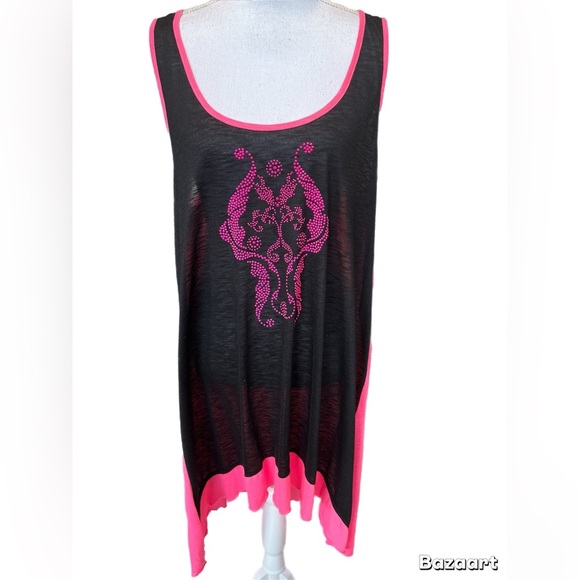 One World Beach Cover Up Black/pink Sleeveless Size XL - Picture 1 of 3